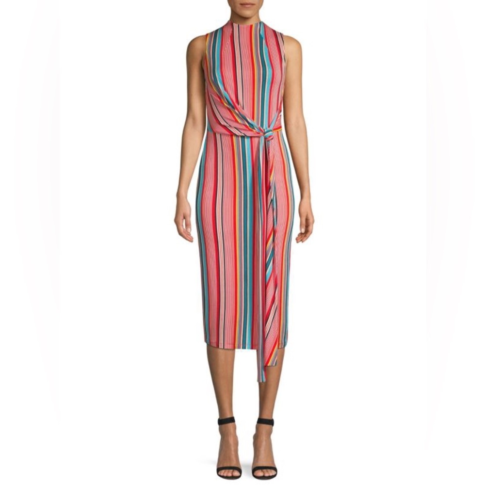 Alice + Olivia Delora Sleeveless Tie Waist Stripe Dress
